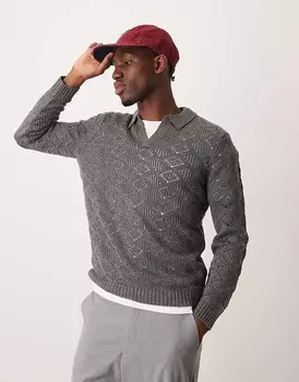 Серый фактурный джемпер с вырезом на горловине ASOS DESIGN