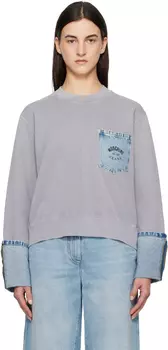 Серый хлопковый деним свитшот с деталями Moschino Jeans