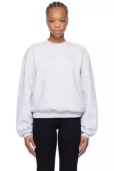 Серый хлопковый флисовый классический свитшот с круглым вырезом SKIMS