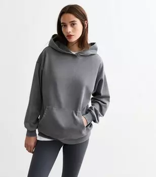 Серый худи из смесового хлопка с кислотной стиркой New Look, темно-серый