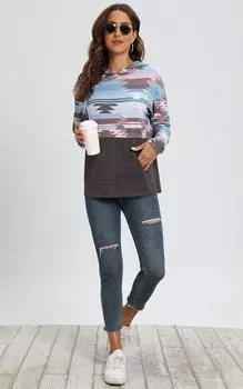 Серый худи с геометрическим принтом и карманом FS Collection, серый