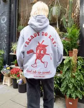 Серый худи с принтом клубники Batch1