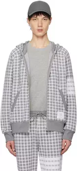 Серый худи в клетку с 4 полосками Thom Browne