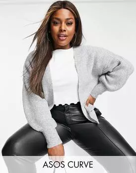 Серый кардиган из смесового полиэстера ASOS DESIGN Curve от края до края