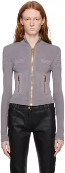 Серый кардиган на молнии Balmain
