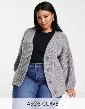 Серый кардиган объемной строчки ASOS DESIGN Curve