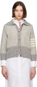 Серый кардиган с 4-х полосным узором «реглан» Thom Browne