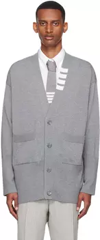 Серый кардиган с 4 полосами Thom Browne