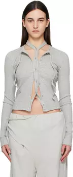 Серый кардиган с двойной застежкой в рубчик Ottolinger