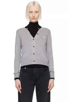 Серый кардиган с нашивками в виде лисы Maison Kitsun