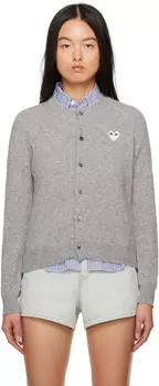 Серый кардиган с нашивкой в форме сердца Comme des Garons