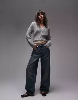 Серый кардиган с объемными рукавами и V-образным вырезом Topshop