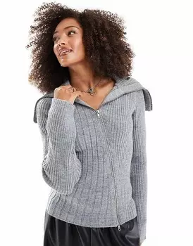 Серый кардиган в рубчик на молнии ASOS DESIGN