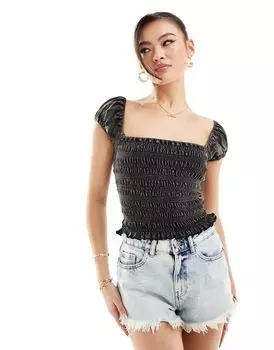 Серый кислотно-серый топ с присборенными рукавами ASOS '90s
