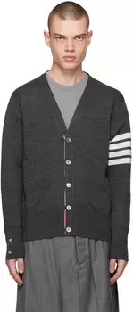 Серый классический кардиган с 4 полосами Thom Browne