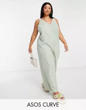 Серый комбинезон из купро с кольцом на спине ASOS Curve