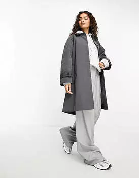 Серый короткий тренч с поясом и воротником ASOS DESIGN Petite