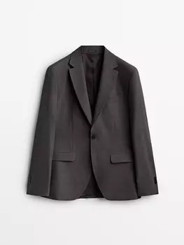 Серый костюмный пиджак из шерсти стрейч Massimo Dutti, серый меланж