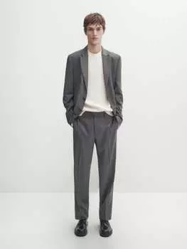 Серый костюмный пиджак из твила Massimo Dutti, серый