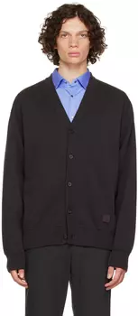 Серый кожаный кардиган с нашивками Wooyoungmi