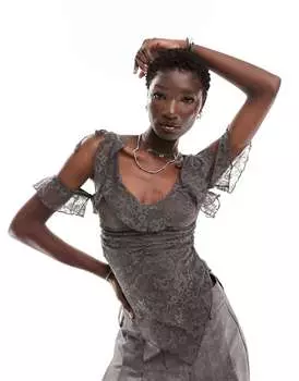 Серый кружевной топ Reclaimed Vintage