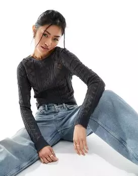 Серый кружевной топ с разрезом косой вязки ASOS Design