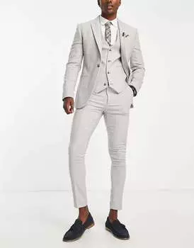Серый ледяной костюмный пиджак из саржи из смесовой шерсти ASOS Wedding