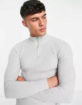 Серый легкий джемпер в рубчик с половинной молнией ASOS DESIGN