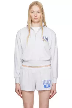 Серый легкий флисовый свитшот с усадкой на четверть молнии SKIMS