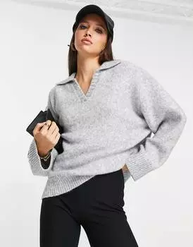 Серый массивный джемпер с открытым воротником ASOS DESIGN