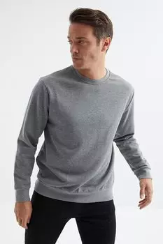 Серый меланжевый базовый мужской свитшот удобной формы с круглым вырезом TOMMYLIFE
