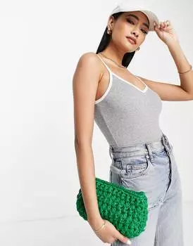 Серый меланжевый боди с контрастной окантовкой ASOS DESIGN
