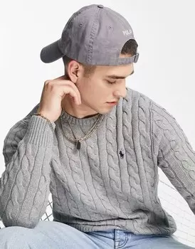 Серый меланжевый хлопковый джемпер с логотипом Polo Ralph Lauren