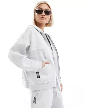 Серый меланжевый худи на молнии с обратным швом ASOS DESIGN Weekend Collective