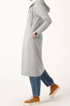 Серый меланжевый кардиган с капюшоном и принтом ALL DAY