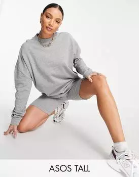 Серый меланжевый спортивный костюм оверсайз в рубчик и свитер ASOS DESIGN Tall