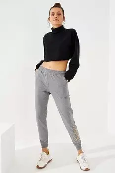 Серый меланжевый спортивный костюм с вышитым текстом, удобная форма, низ женского спортивного костюма с манжетами TOMMYLIFE