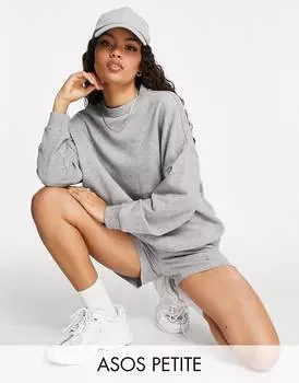 Серый меланжевый спортивный костюм свободного кроя с защипами ASOS DESIGN Petite