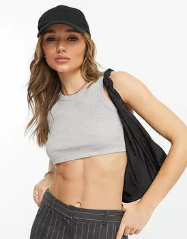 Серый меланжевый суперукороченный топ в рубчик ASOS DESIGN