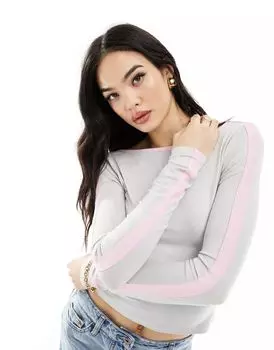 Серый меланжевый топ ASOS с розовой окантовкой и овальной спинкой