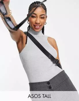 Серый меланжевый трикотажный боди ASOS DESIGN Tall со вставками-борцовками и открытой спиной