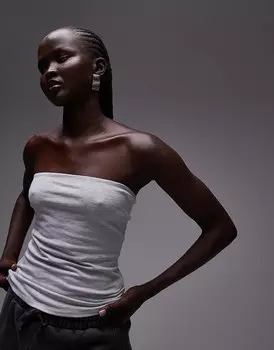 Серый меланжевый удлиненный топ без бретелек Topshop