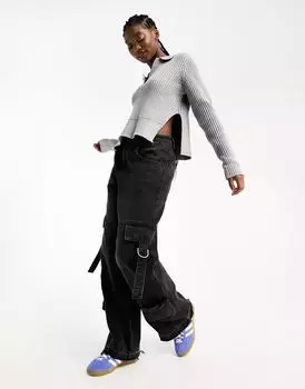 Серый меланжевый вязаный джемпер с открытым вырезом Weekday Halima