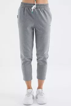 Серый меланжевый женский спортивный костюм удобного кроя с карманами на шнуровке TOMMYLIFE