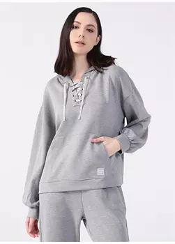Серый меланжевый женский свитшот с воротником с капюшоном Pierre Cardin