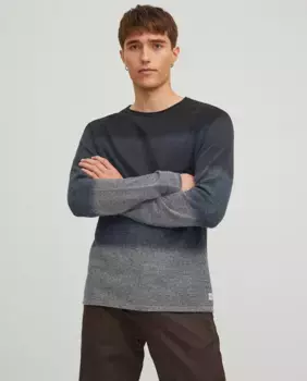 Серый мужской свитер с круглым вырезом Jack & Jones, синий