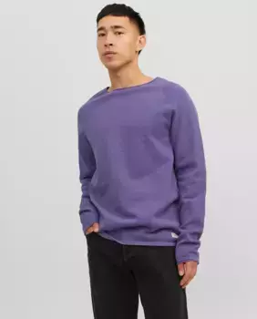 Серый мужской свитер с круглым вырезом Jack & Jones, фиолетовый