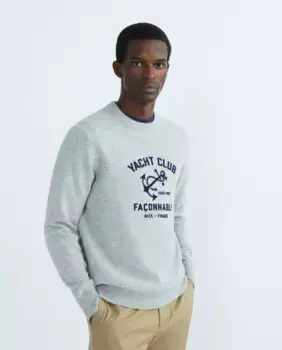 Серый мужской свитер с принтом FACONNABLE, светло-серый