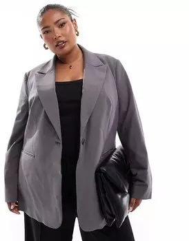 Серый однобортный пиджак ASOS DESIGN Curve