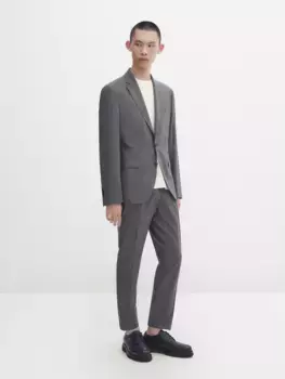 Серый пиджак из шерсти fil--fil Massimo Dutti, серый